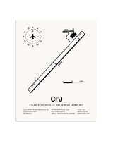 Gray Crawfordsville Regional Airport framed poster displayed in an airplane hangar