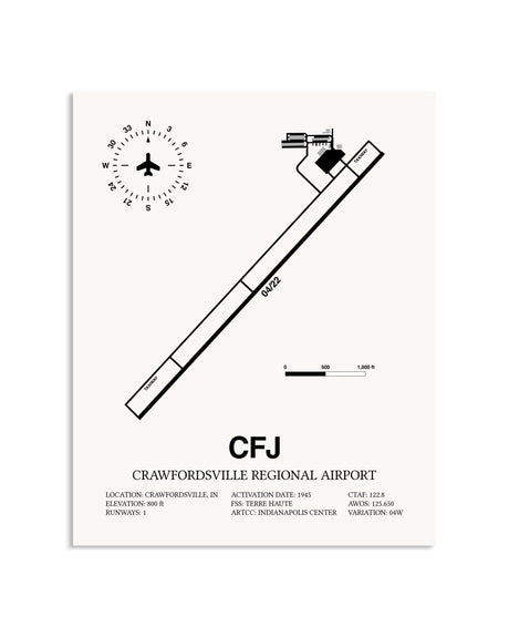 Gray Crawfordsville Regional Airport framed poster displayed in an airplane hangar