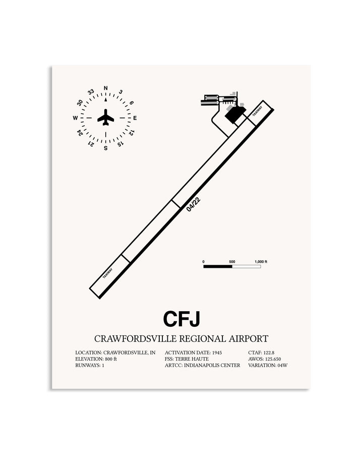 Gray Crawfordsville Regional Airport framed poster displayed in an airplane hangar
