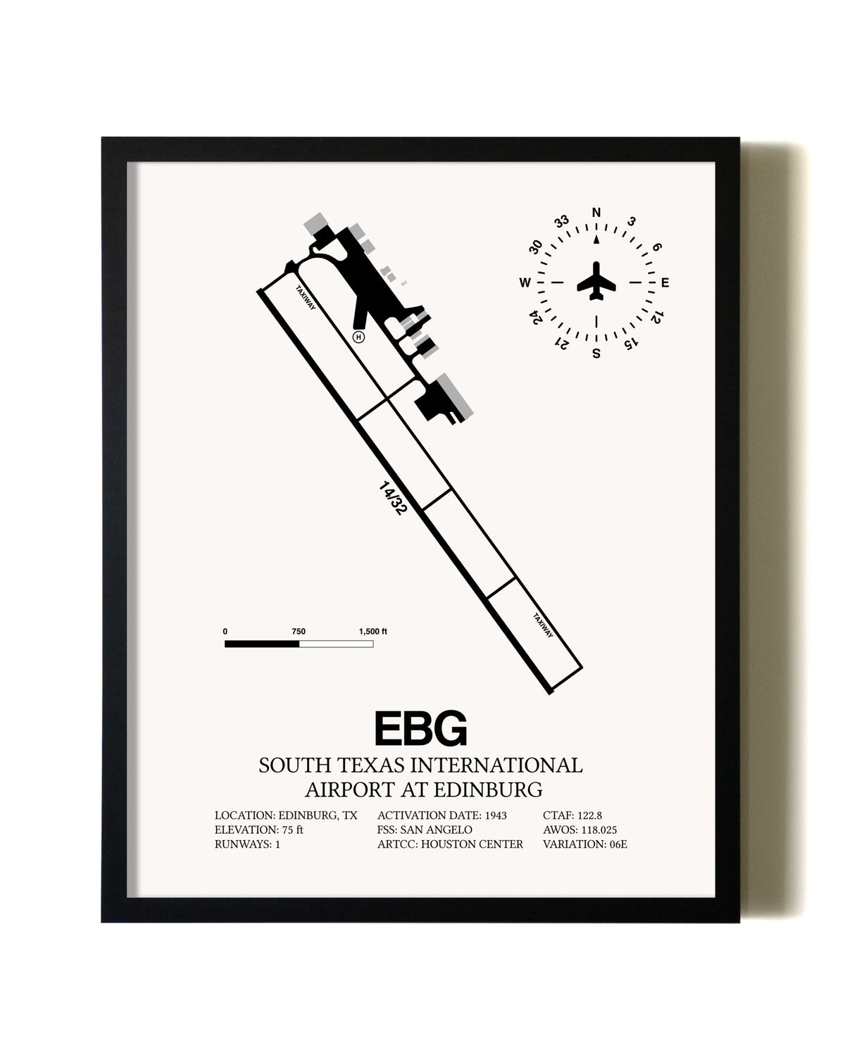 Framed South Texas International Airport At Edinburg wall art poster in black frame