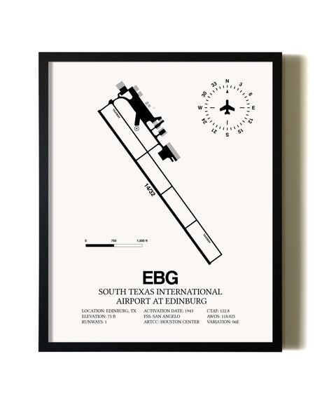 Framed South Texas International Airport At Edinburg wall art poster in black frame