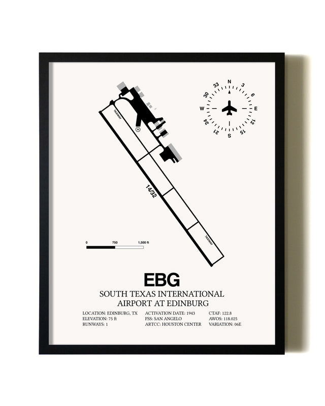 Framed South Texas International Airport At Edinburg wall art poster in black frame