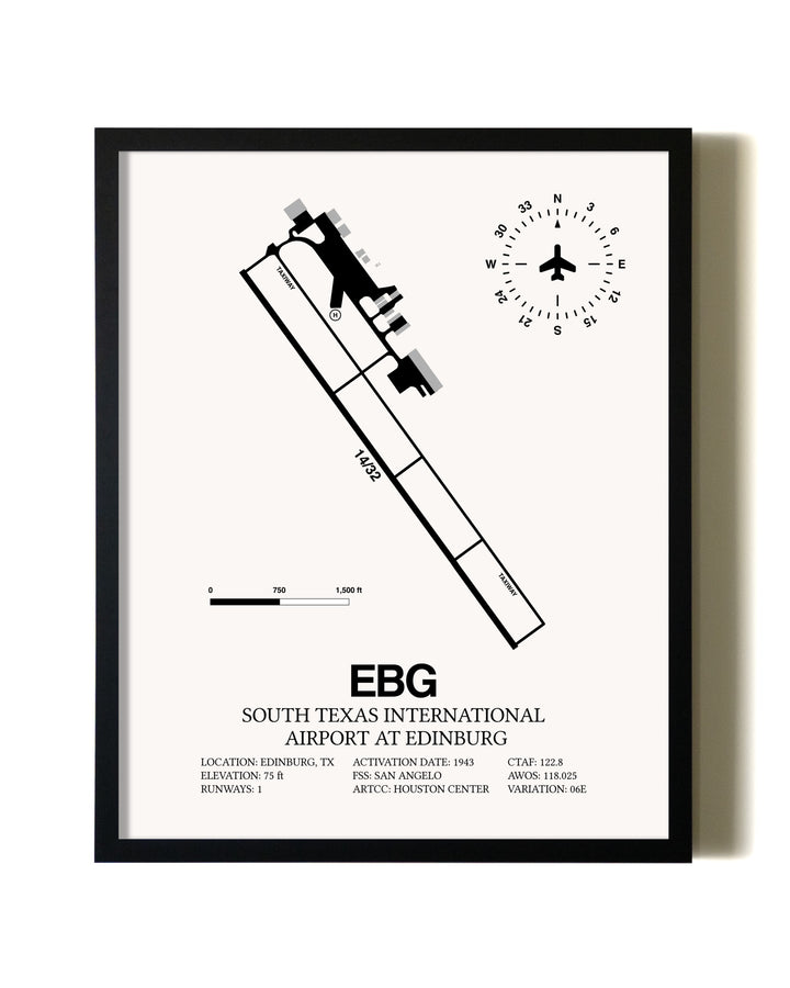 Framed South Texas International Airport At Edinburg wall art poster in black frame