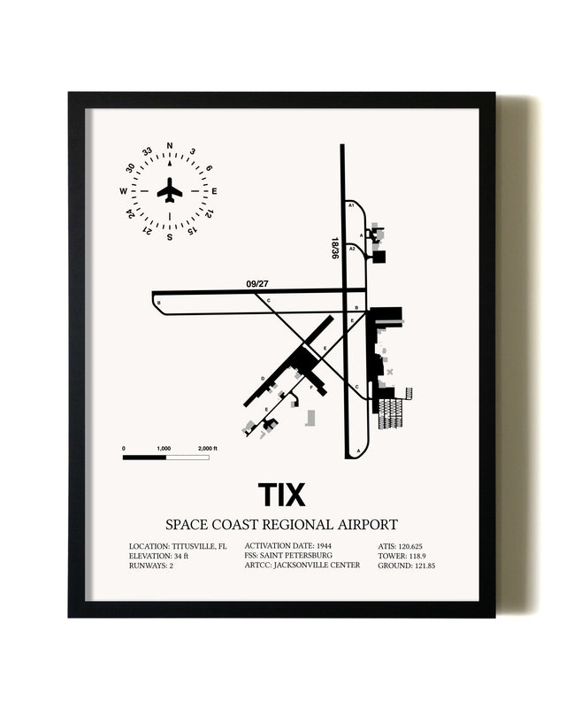 Framed Space Coast Regional Airport wall art poster in black frame
