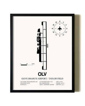 Framed Olive Branch Airport / Taylor Field wall art poster in black frame