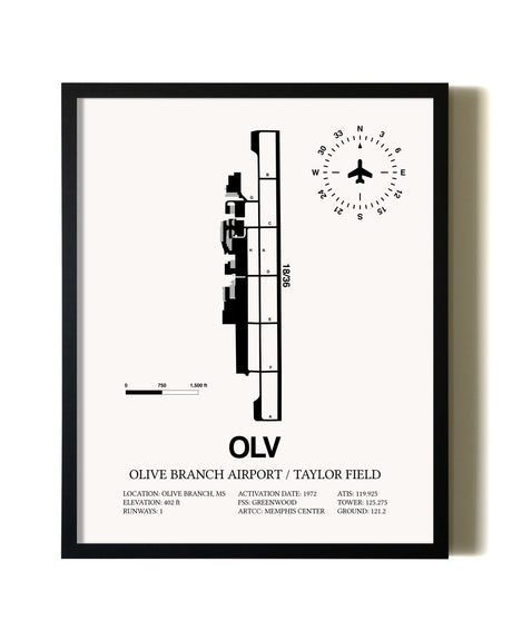 Framed Olive Branch Airport / Taylor Field wall art poster in black frame