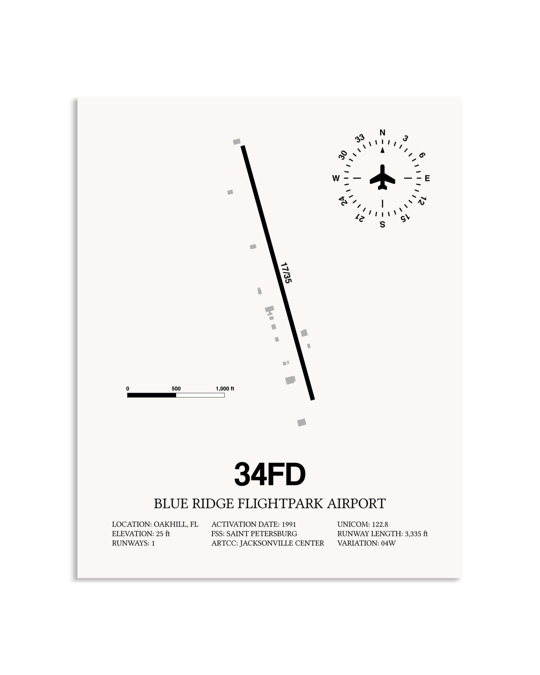 Gray Blue Ridge Flightpark Airport framed poster displayed in an airplane hangar
