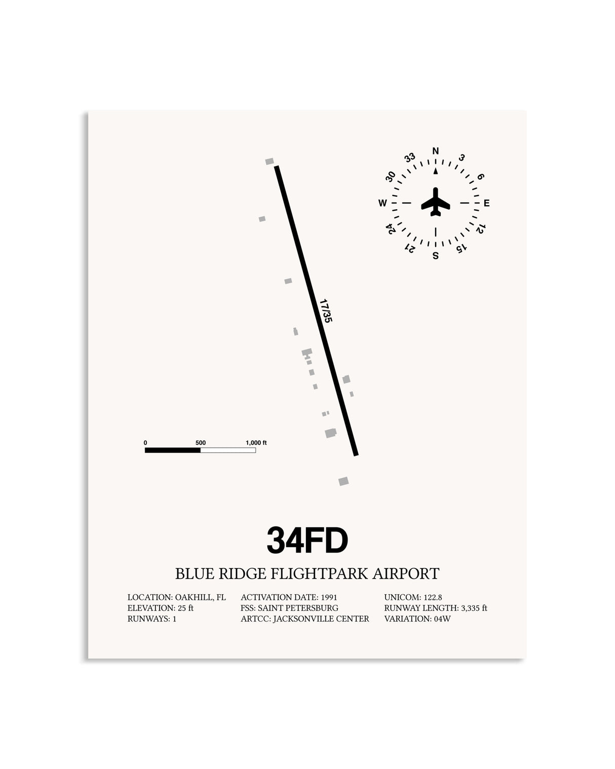 Gray Blue Ridge Flightpark Airport framed poster displayed in an airplane hangar