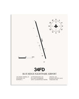 Gray Blue Ridge Flightpark Airport framed poster displayed in an airplane hangar