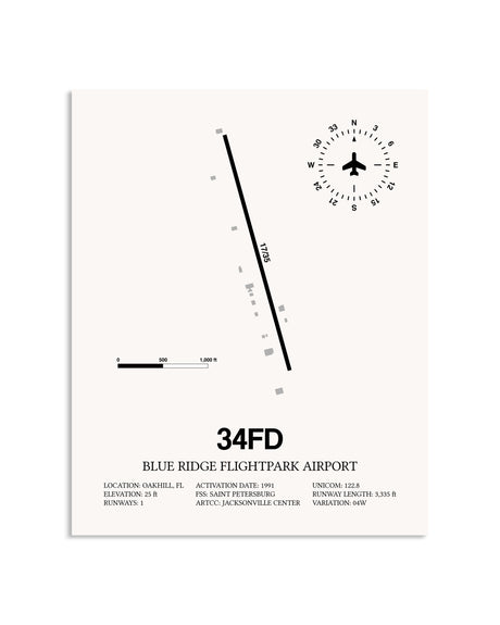 Gray Blue Ridge Flightpark Airport framed poster displayed in an airplane hangar