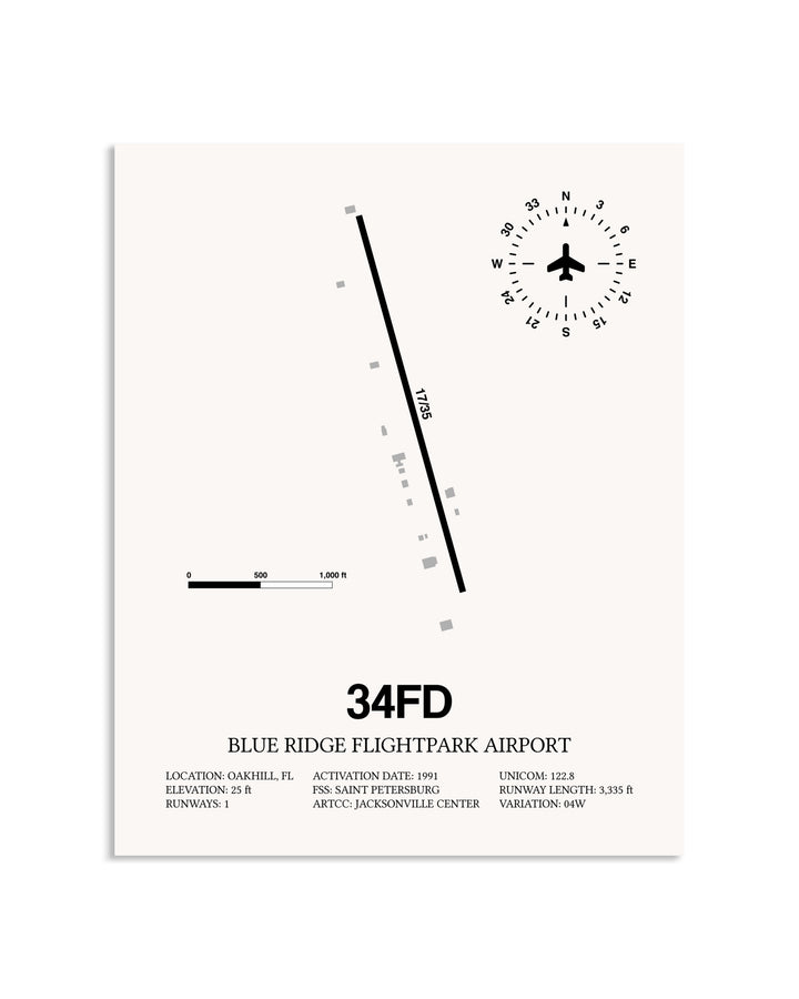Gray Blue Ridge Flightpark Airport framed poster displayed in an airplane hangar