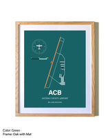 Antrim County Airport airport map poster in oak frame with mat