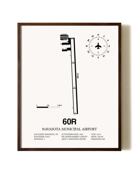 Navasota Municipal Airport aviation print in walnut frame