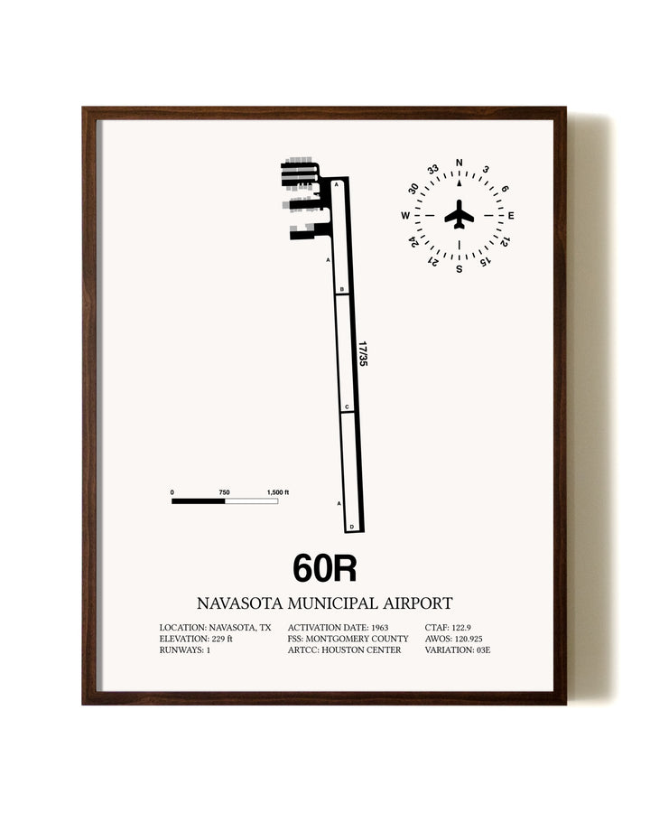 Navasota Municipal Airport aviation print in walnut frame