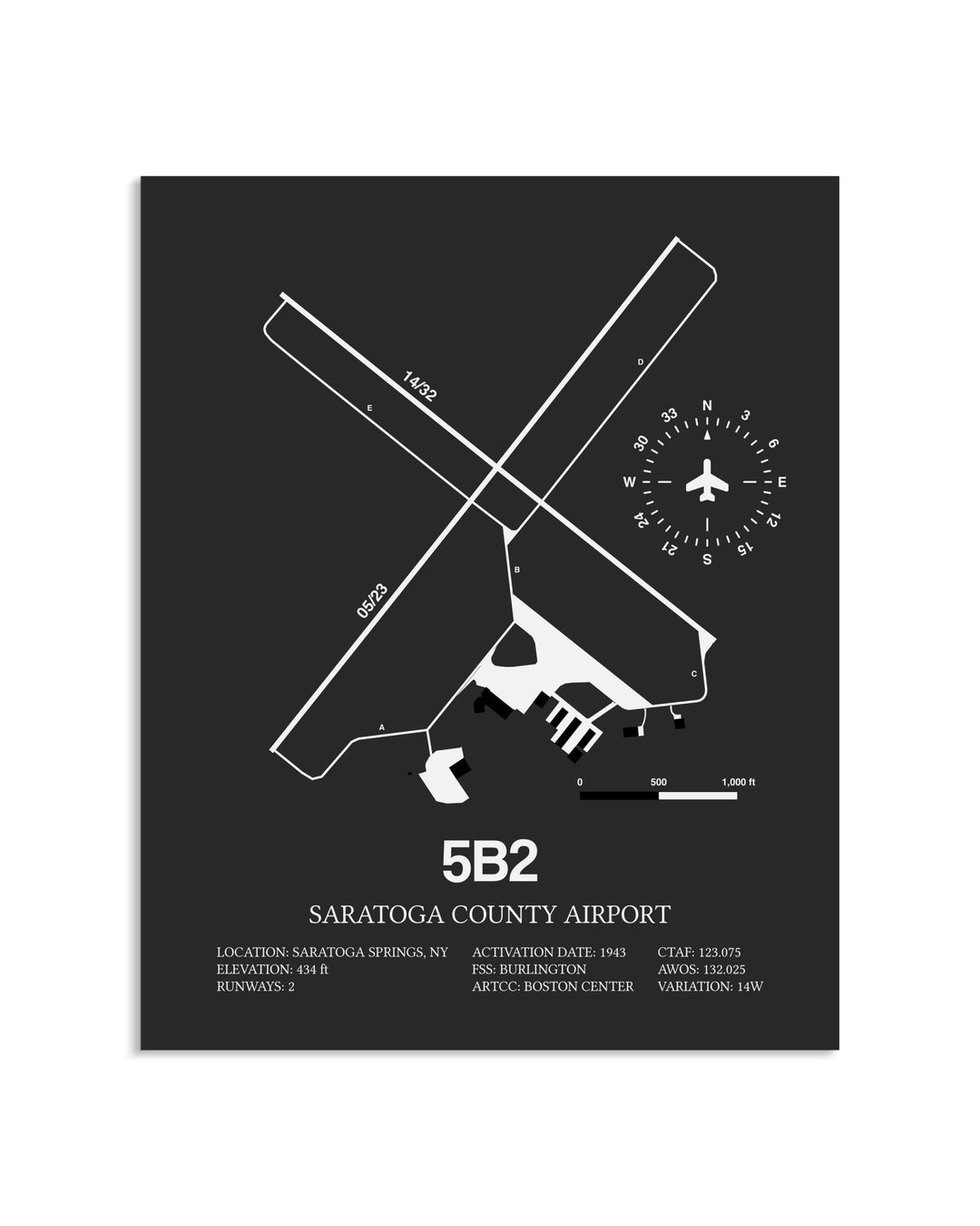 Gray Framed Saratoga County Airport layout wall art poster