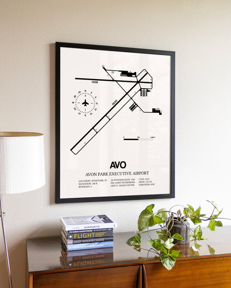 Avon Park Executive Airport aviation wall décor in black wood frame