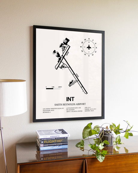 Smith Reynolds Airport aviation wall décor in black wood frame