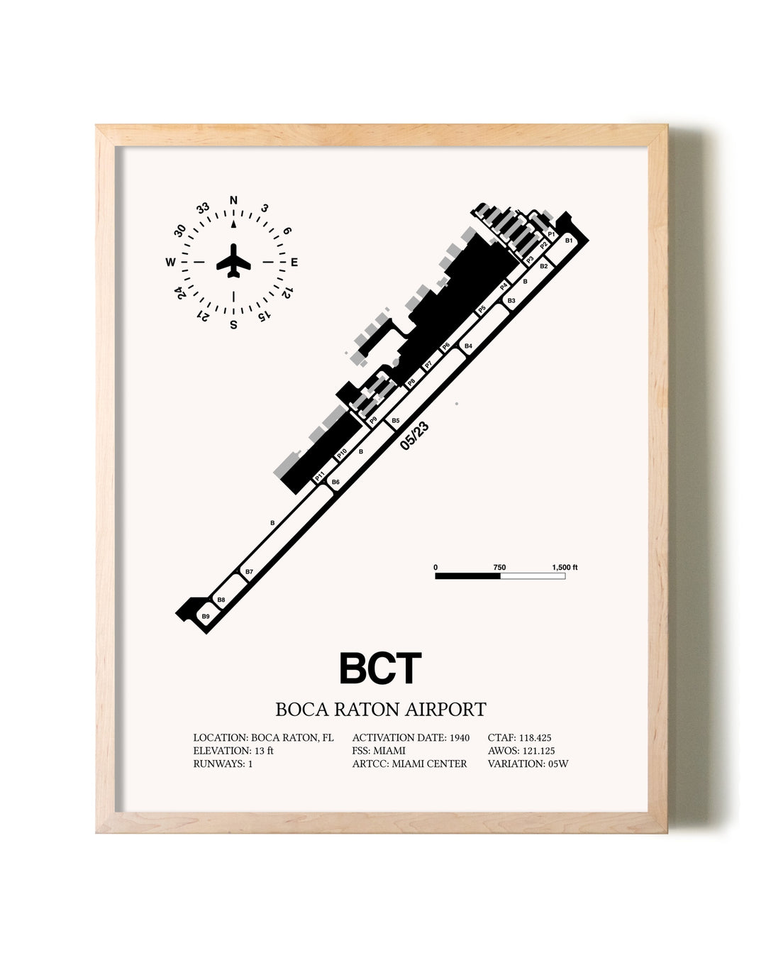 Boca Raton Airport framed wall art in white frame