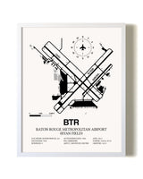 Baton Rouge Metropolitan Airport (Ryan Field) airport map poster in oak frame