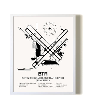 Baton Rouge Metropolitan Airport (Ryan Field) airport map poster in oak frame