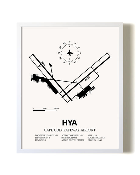 Cape Cod Gateway Airport airport map poster in oak frame