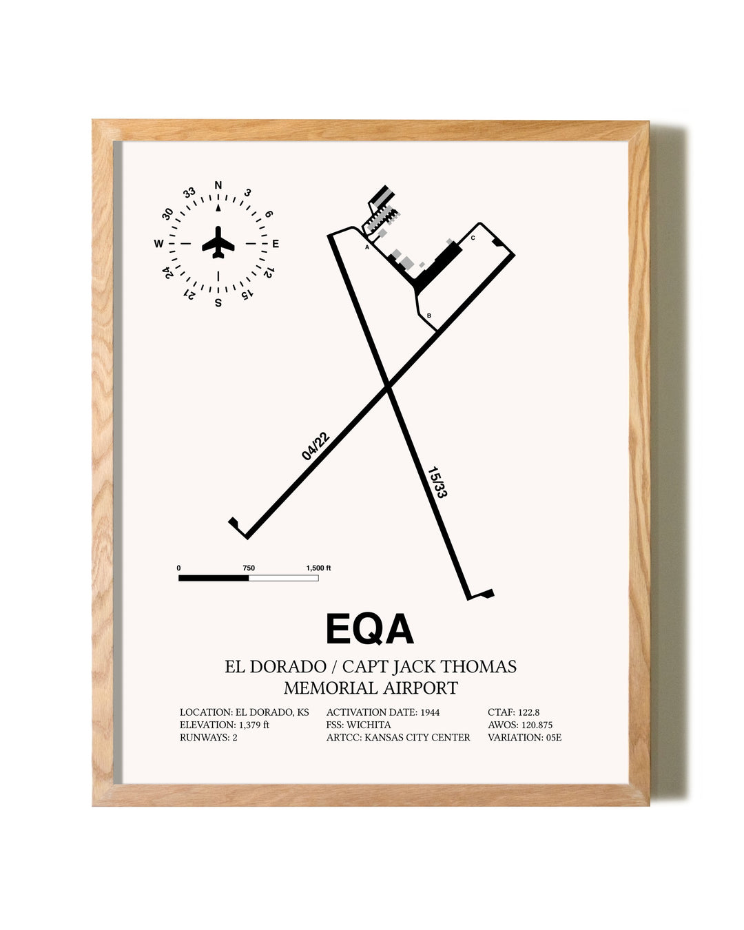 El Dorado / Captain Jack Thomas Memorial Airport framed print in natural wood frame