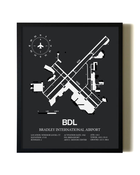 Unframed Bradley International Airport map print poster
