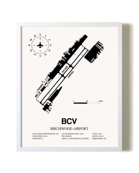Birchwood Airport airport map poster in oak frame