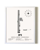 Mineola Airport - Wisener Field airport map poster in oak frame