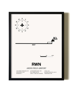 Framed Arens Field Airport wall art poster in black frame