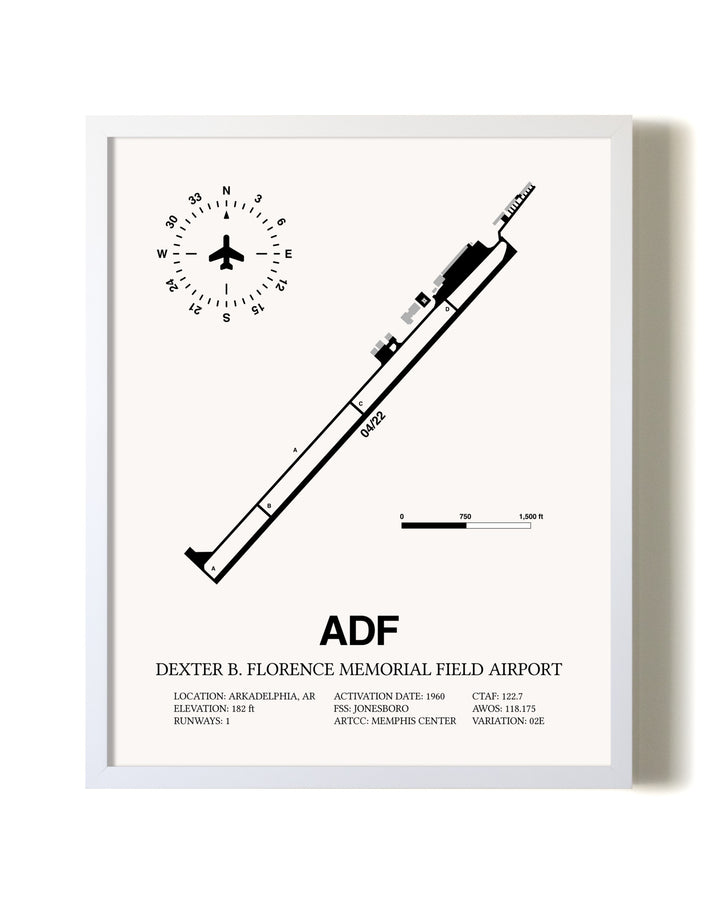 Dexter B. Florence Memorial Field Airport airport map poster in oak frame