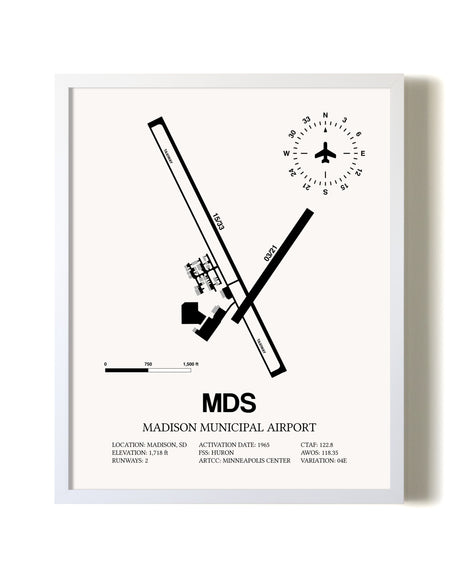 Madison Municipal Airport airport map poster in oak frame