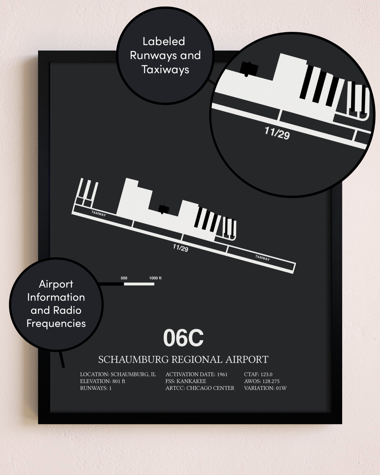 Schaumburg Regional Airport poster size comparison chart