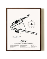 Gainesville Regional Airport aviation print in walnut frame