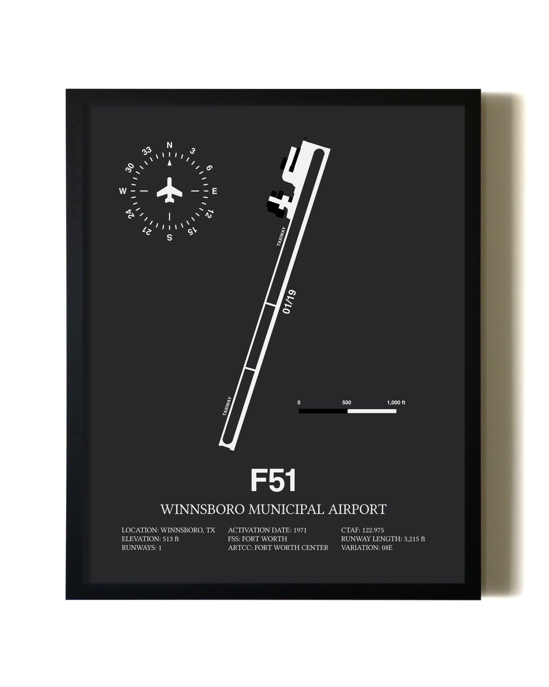 Unframed Winnsboro Municipal Airport map print poster