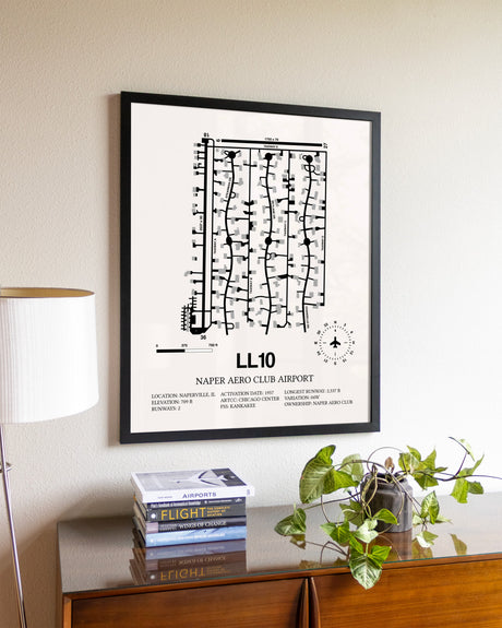 Naper Aero Club Airport aviation wall décor in black wood frame