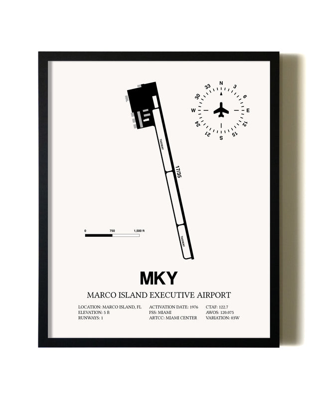 Framed Marco Island Executive Airport wall art poster in black frame