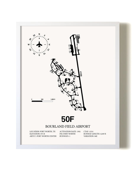 Bourland Field Airport airport map poster in oak frame