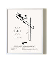 Watertown Regional Airport airport map poster in oak frame