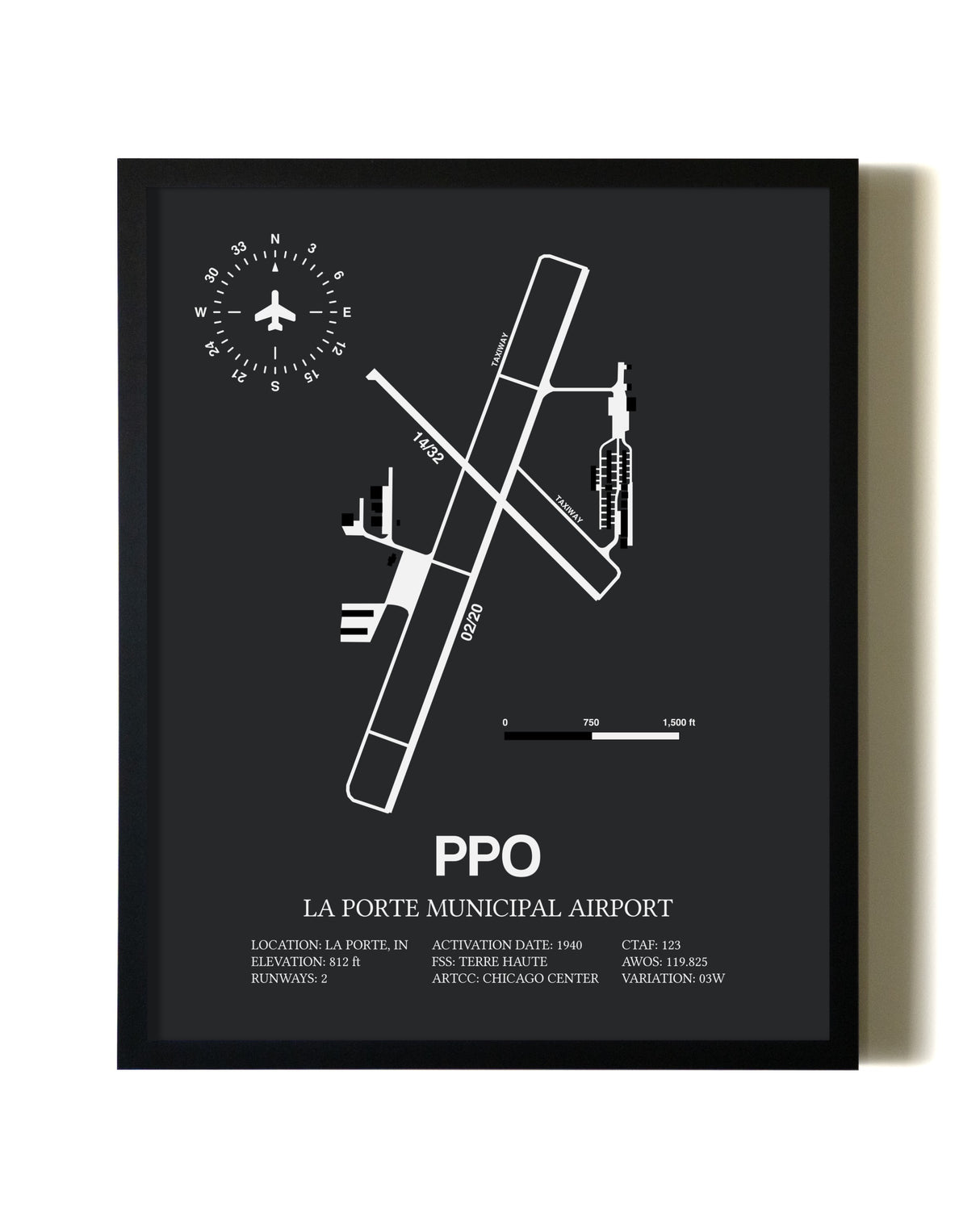 Unframed La Porte Municipal Airport map print poster
