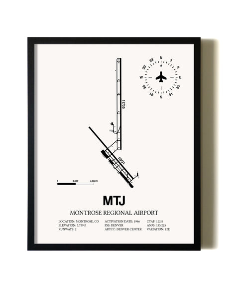 Framed Montrose Regional Airport wall art poster in black frame