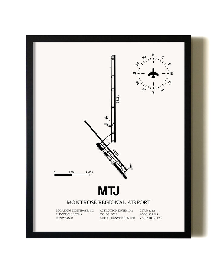 Framed Montrose Regional Airport wall art poster in black frame