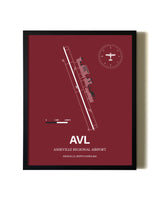 Red Framed Asheville Regional Airport wall art poster in black frame