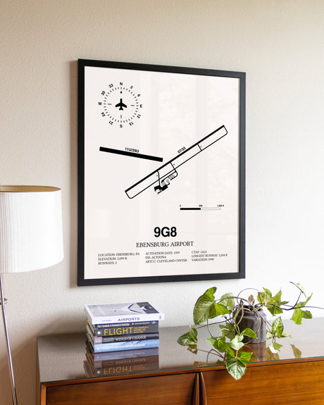 Ebensburg Airport aviation wall décor in black wood frame