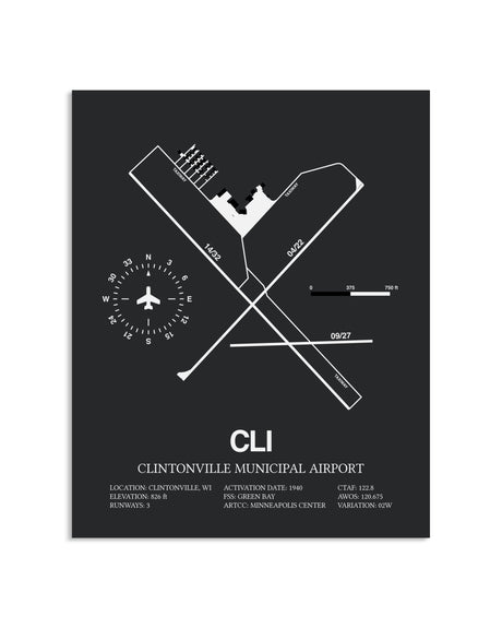 Gray Framed Clintonville Municipal Airport layout wall art poster