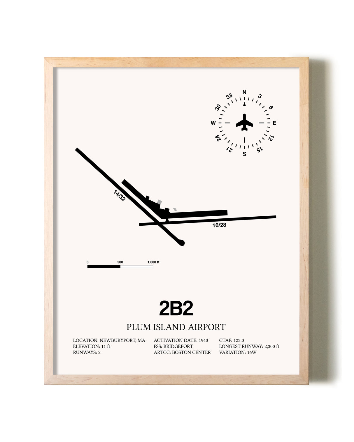 Plum Island Airport framed wall art in white frame