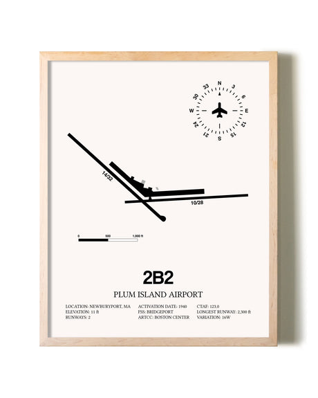 Plum Island Airport framed wall art in white frame