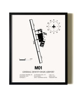 Framed General Dewitt Spain Airport wall art poster in black frame