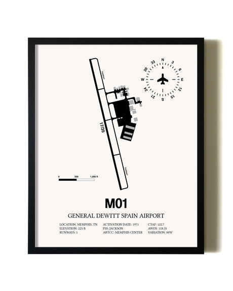 Framed General Dewitt Spain Airport wall art poster in black frame