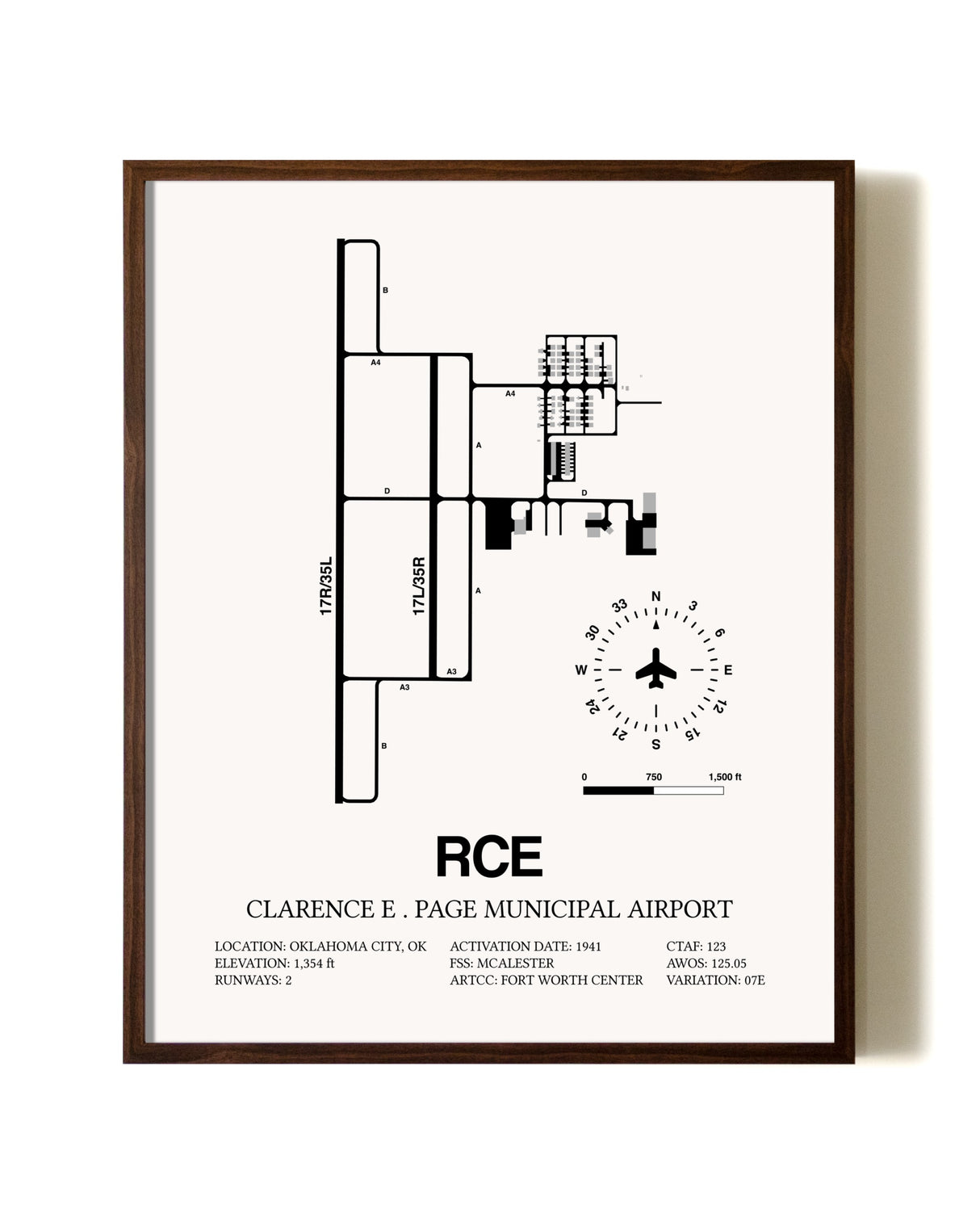 Clarence E. Page Municipal Airport aviation print in walnut frame